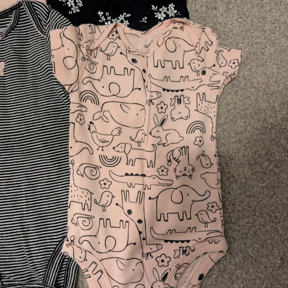 3 For $18 Carter's Pink, Black, and White Baby Bodysuits Set - Picture 3 of 12